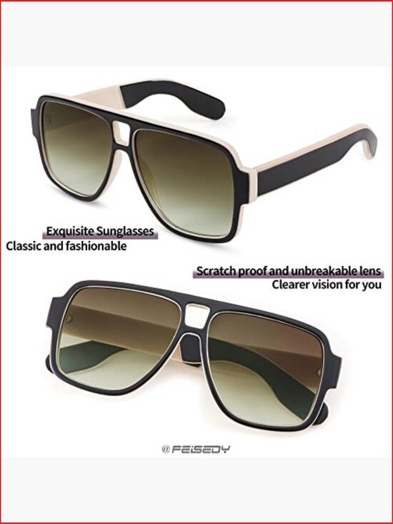 Retro 70s Oversized Pilot Square Frame Plastic Sunglasses UV400 Protection